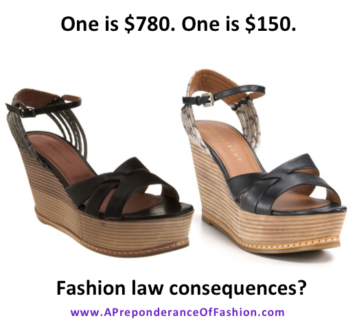Derek Lam Ayami Wedge Sandals and Ivanka Trump Cadie Wedge Sandals - Is this closely designed knockoff unfair competition given the price drop?