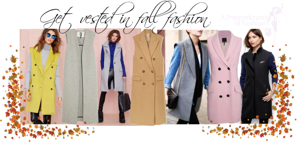 Long vests & sleeveless coats styled in this blog post