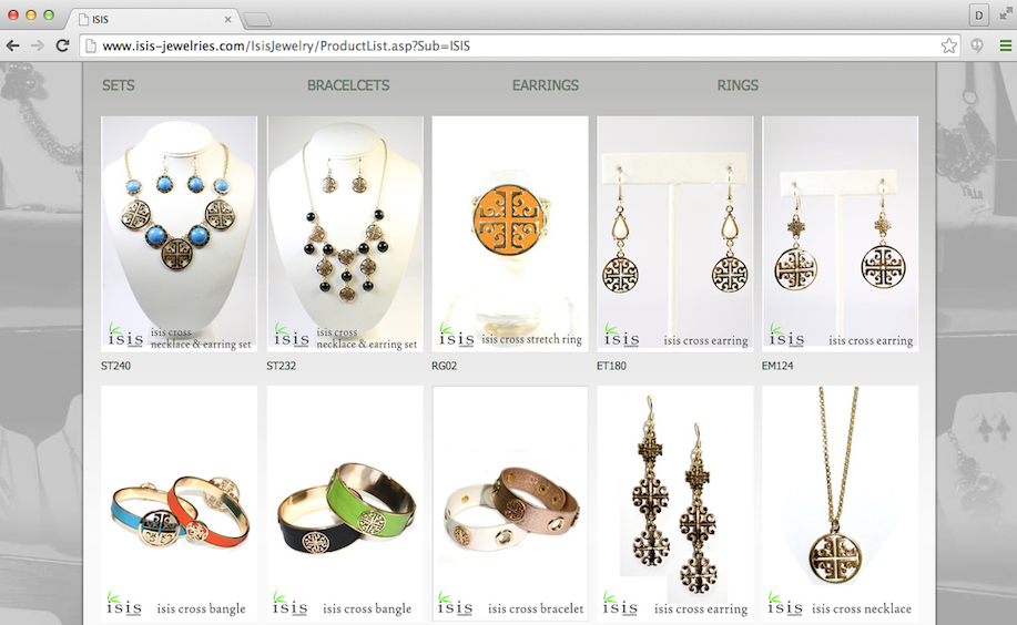 Lin & J / Isis Jewelries website showing Tory Burch designs