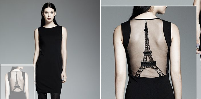 Catherine Malandrino for Kohl's DesigNation Black Sheath Dress with  Eiffel Tower on Mesh Back Design $78