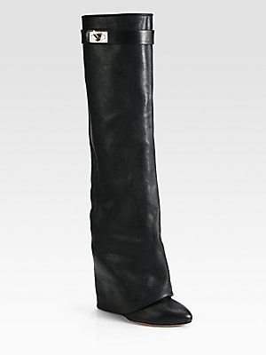 Black Givenchy - Leather Knee-High Sheath Boots photo