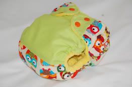 Large owl pocket cloth diaper, green