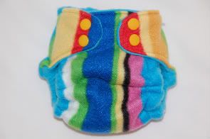 Small colorful striped fleece cloth diaper cover, blue