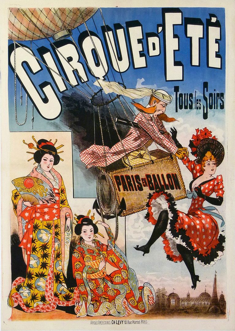 Affiche Ancienne Cirque D'ete - Spectacle Paris En Ballon Ci 1895-1900 