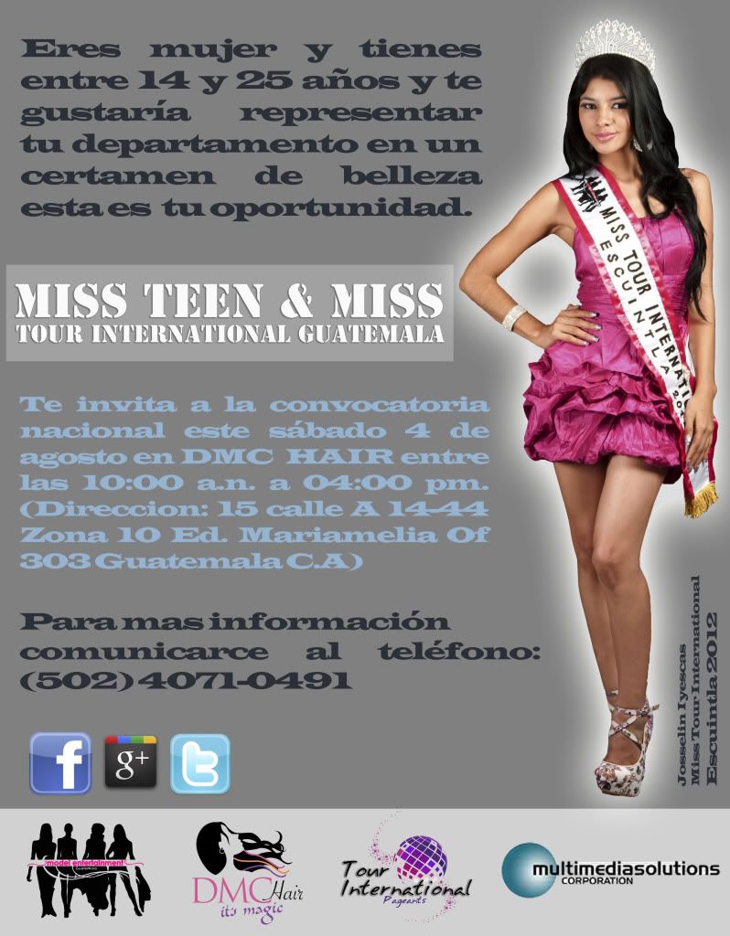 Banner, Convocatoria del certamen Miss Teen & Miss Tour International #Guatemala 2012